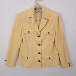 St John Collection Blazer Womens 4 Yellow Textured Knit Gold Button Jacket